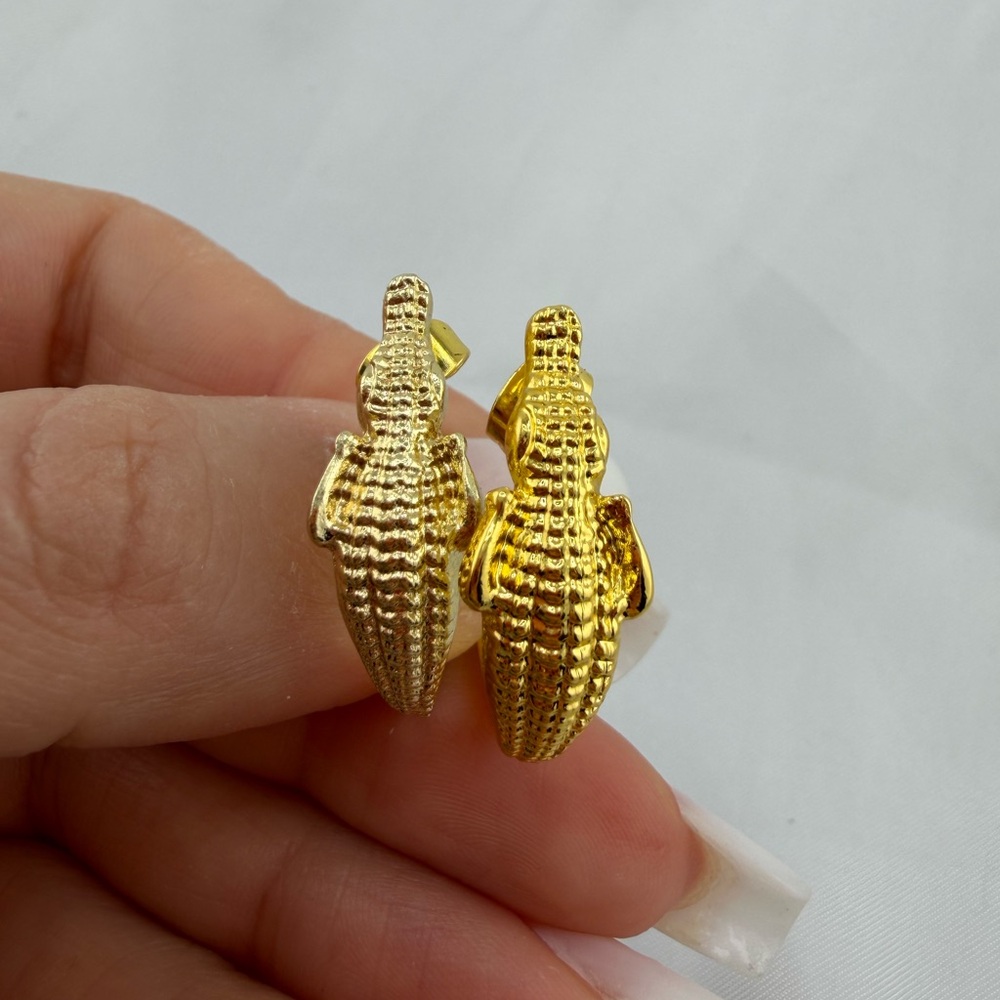 Anthro new Gold Crocodile Hoop Earrings - Picture 4 of 5